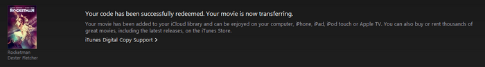 Rocketman iTunes 4K Digital Code