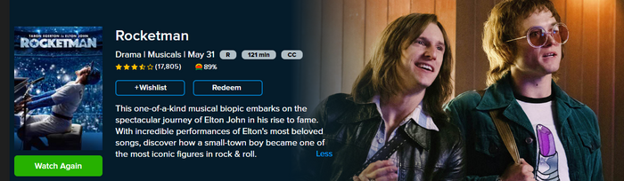 Rocketman UHD Vudu Digital Code (2019)