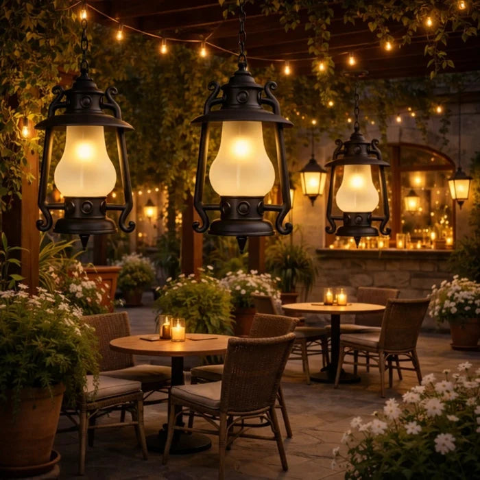 Rustic Bronze Farmhouse Hanging Lantern Light