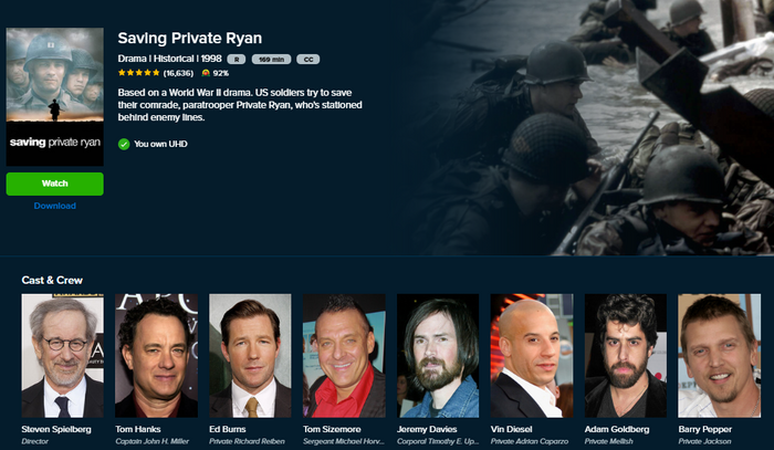 Saving Private Ryan Vudu Fandango 4K Digital Code (1998)