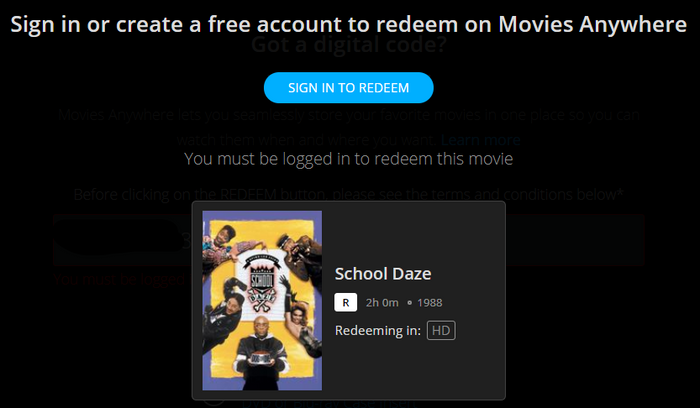 School Daze HD Digital Code (1988) (Redeems in Movies Anywhere; HDX Vudu Fandango at Home & HD iTunes Apple TV Transfer From Movies Anywhere)