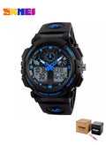 SKMEI Sports Wrist Watch Dual Display Analog and Digital Multi Functional LED Screen 50M Waterproof Mens Gadget