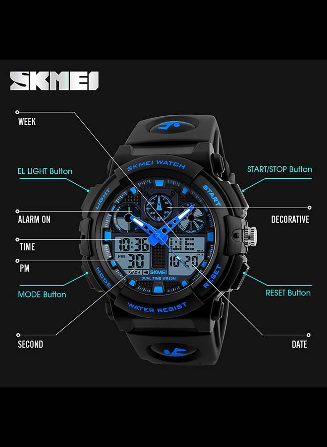 SKMEI Sports Wrist Watch Dual Display Analog and Digital Multi Functional LED Screen 50M Waterproof Mens Gadget