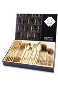 SKY-TOUCH Stainless Steel Cutlery Set, 24-Piece Set of Golden Tableware