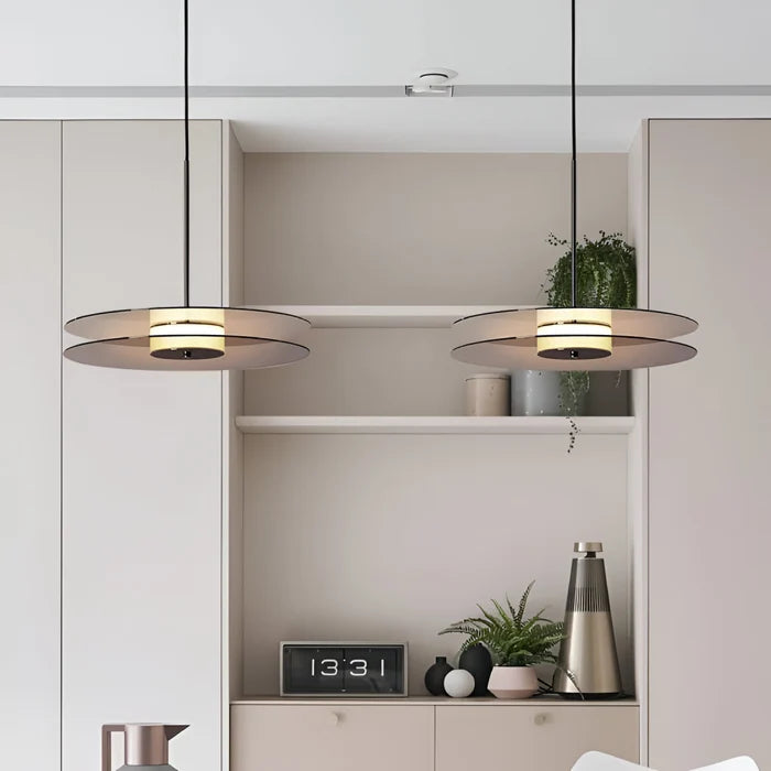 Smoked Glass Layered Saucer Pendant Light