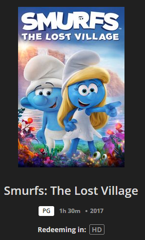 Smurfs: The Lost Village HD Digital Code (2017) (Redeems in Movies Anywhere; HDX Vudu Fandango at Home & HD iTunes Apple TV Transfer From Movies Anywhere)