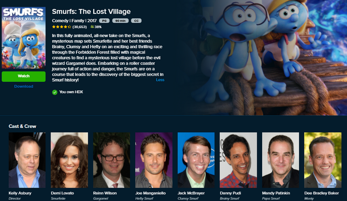 Smurfs: The Lost Village HD Digital Code (2017) (Redeems in Movies Anywhere; HDX Vudu Fandango at Home & HD iTunes Apple TV Transfer From Movies Anywhere)