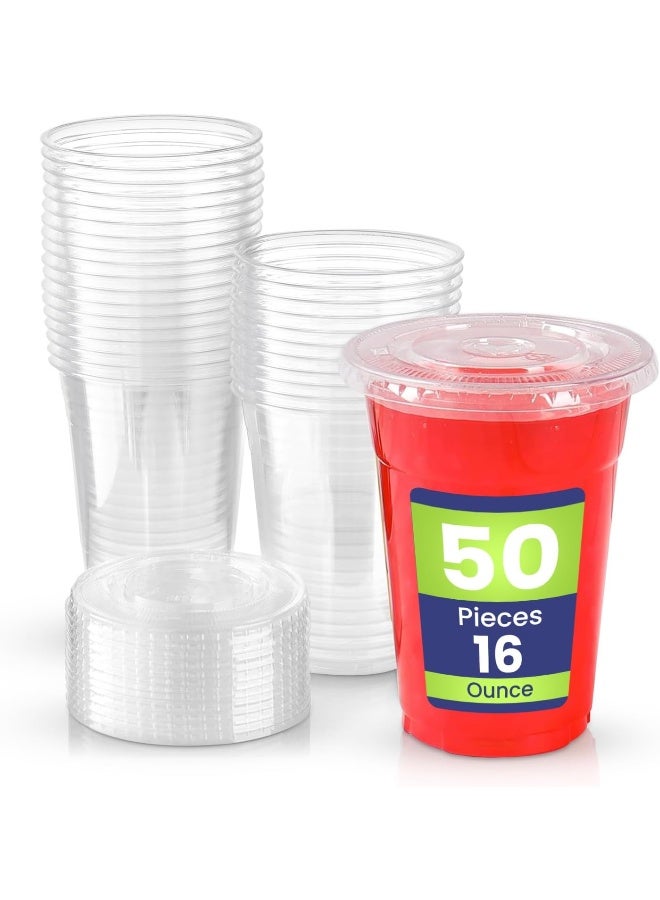 SNH Packing SNH 50 Pieces 16Oz Juice Cup With Lid Clear Strong Disposable Cups