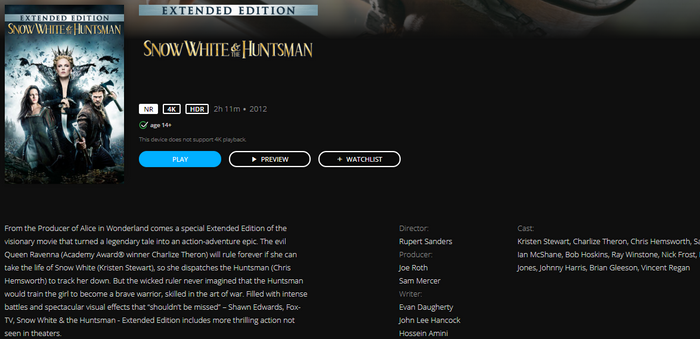Snow White and the Huntsman: Extended Edition iTunes 4K Digital Code (Redeems in iTunes; UHD Vudu & 4K Google TV Transfer Across Movies Anywhere)