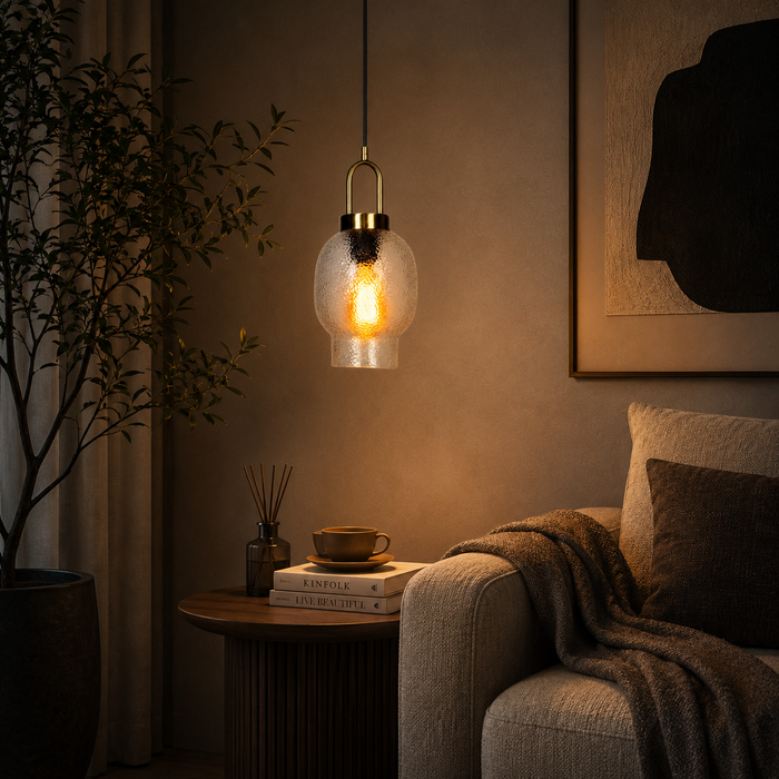 Solis Amber Glow A Textured Glass Pendant Lamp