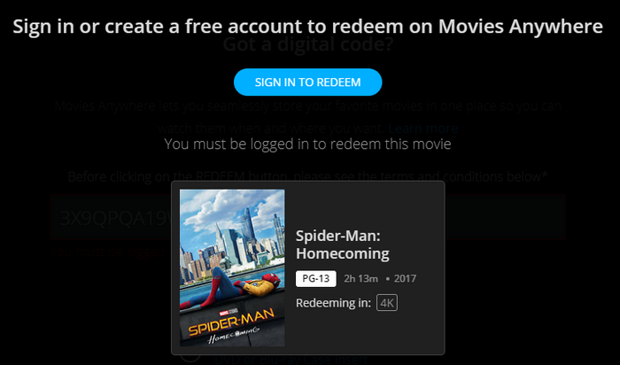 Spider-Man: Homecoming 4K Digital Code (2017) (Redeems in Movies Anywhere; 4K Vudu Fandango & 4K iTunes Apple TV Transfer From Movies Anywhere)