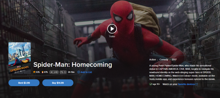 Spider-Man: Homecoming 4K Digital Code (2017) (Redeems in Movies Anywhere; 4K Vudu Fandango & 4K iTunes Apple TV Transfer From Movies Anywhere)