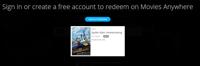 Spider-Man: Homecoming HD Digital Code (2017) (Redeems in Movies Anywhere; HDX Vudu Fandango & HD iTunes Apple TV Transfer From Movies Anywhere)