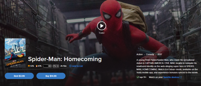 Spider-Man: Homecoming HD Digital Code (2017) (Redeems in Movies Anywhere; HDX Vudu Fandango & HD iTunes Apple TV Transfer From Movies Anywhere)