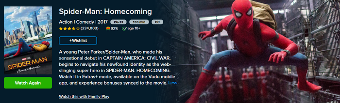 Spider-Man: Homecoming HD Digital Code (2017) (Redeems in Movies Anywhere; HDX Vudu Fandango & HD iTunes Apple TV Transfer From Movies Anywhere)