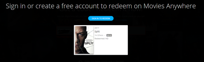 Split HD Digital Code (2017) (Redeems in Movies Anywhere; HDX Vudu Fandango at Home & HD iTunes Apple TV Transfer From Movies Anywhere)