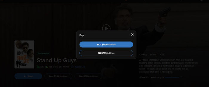 Stand Up Guys Vudu Fandango at Home HDX Digital Code (2013)