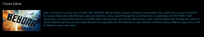 Star Trek: Beyond iTunes Apple TV 4K Digital Code (2016)