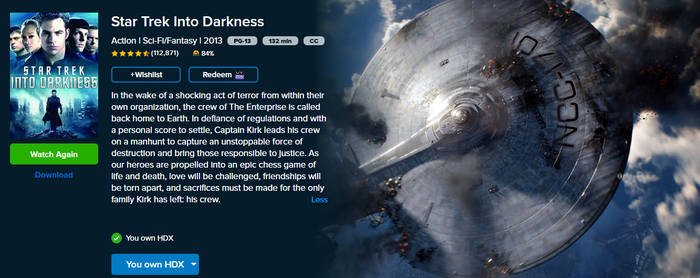 Star Trek: Into Darkness Vudu HDX Digital Code
