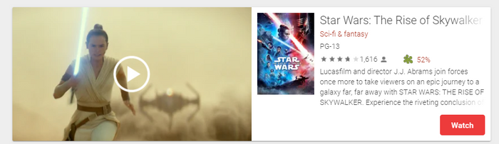 Star Wars: Episode IX - The Rise of Skywalker Google Play YouTube HD Digital Code (2019) (Redeems in Google; HDX Fandango & HD Apple TV Transfer)