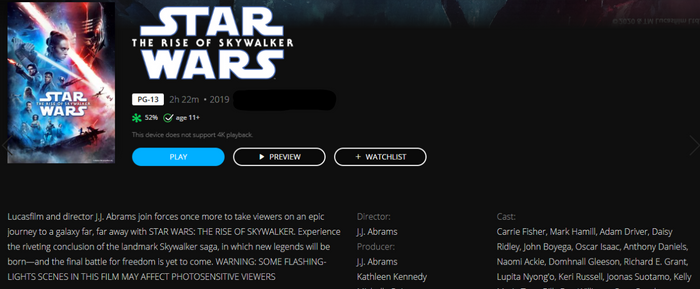 Star Wars: Episode IX - The Rise of Skywalker Google Play YouTube HD Digital Code (2019) (Redeems in Google; HDX Fandango & HD Apple TV Transfer)
