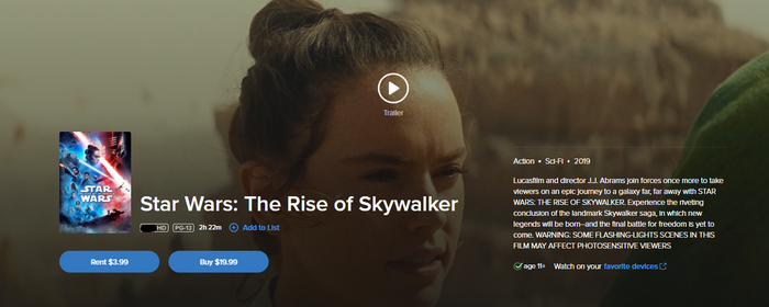 Star Wars: Episode IX - The Rise of Skywalker Google Play YouTube HD Digital Code (2019) (Redeems in Google; HDX Fandango & HD Apple TV Transfer)