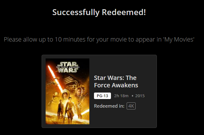 Star Wars: Episode VII - The Force Awakens 4K Digital Code (2015) (Redeems in Movies Anywhere; 4K Vudu Fandango at Home & 4K iTunes Apple TV Transfer From Movies Anywhere)