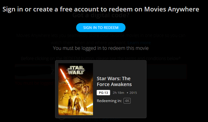 Star Wars: Episode VII - The Force Awakens 4K Digital Code (2015) (Redeems in Movies Anywhere; 4K Vudu Fandango at Home & 4K iTunes Apple TV Transfer From Movies Anywhere)