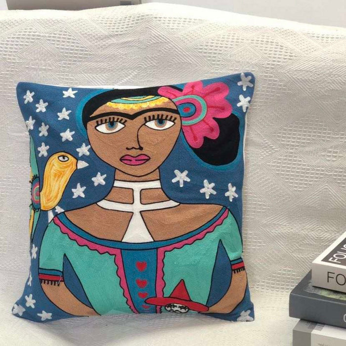 Starry Night Frida Embroidered Pillow Cover