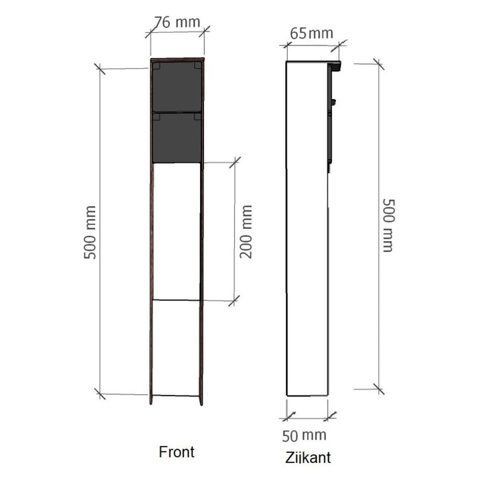 GARDD Stopcontact paaltje cortenstaal 8x5x50cm (DxBxH) - Doika - Stopcontact paaltje - Gardd -