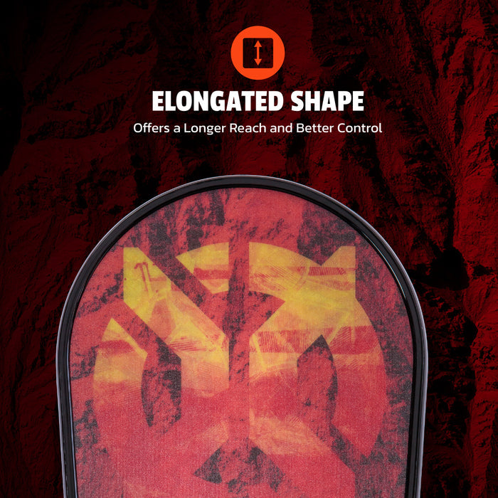 Product with elongated shape on a dark background, featuring text about reach and control.