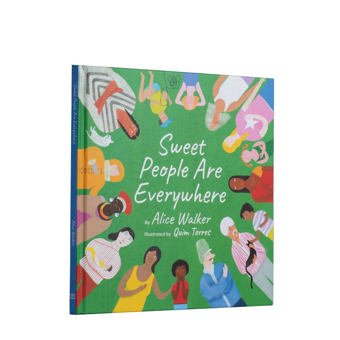 Book titled 'Sweet People Are Everywhere' by Alice Walker with colorful illustrations on a gray background