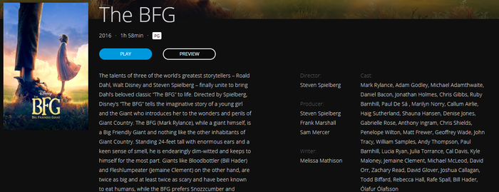 The BFG Google Play YouTube HD Digital Code (2016) (Redeems in Google Play; HDX Vudu Fandango at Home & HD iTunes Apple TV Transfer Across MA)