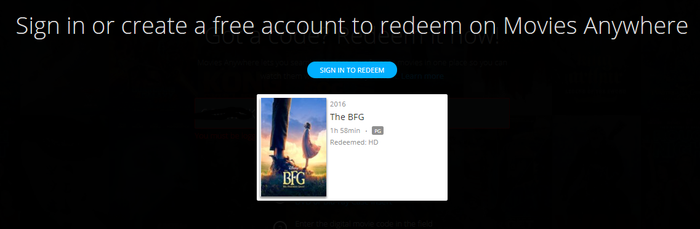 The BFG HD Digital Code (2016) (Redeems in Movies Anywhere; HDX Vudu Fandango & HD iTunes Apple TV Transfer From Movies Anywhere)