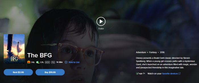 The BFG HD Digital Code (2016) (Redeems in Movies Anywhere; HDX Vudu Fandango & HD iTunes Apple TV Transfer From Movies Anywhere)