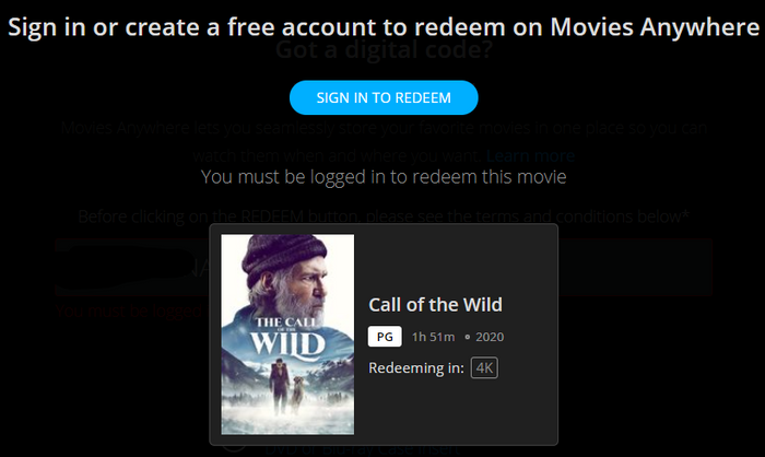 The Call of the Wild 4K Digital Code (2020) (Redeems in Movies Anywhere; 4K Vudu Fandango at Home & 4K iTunes Apple TV Transfer From Movies Anywhere)