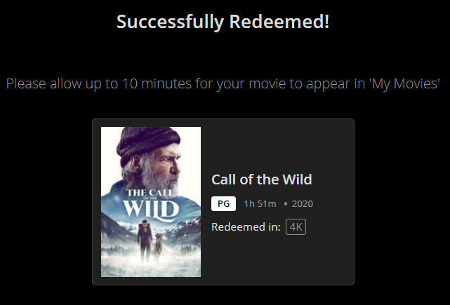 The Call of the Wild 4K Digital Code (2020) (Redeems in Movies Anywhere; 4K Vudu Fandango at Home & 4K iTunes Apple TV Transfer From Movies Anywhere)