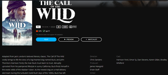 The Call of the Wild 4K Digital Code (2020) (Redeems in Movies Anywhere; 4K Vudu Fandango at Home & 4K iTunes Apple TV Transfer From Movies Anywhere)