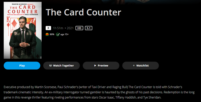 The Card Counter HD Digital Code (2021) (Redeems in Movies Anywhere; HDX Vudu Fandango & HD iTunes Apple TV Transfer From Movies Anywhere)