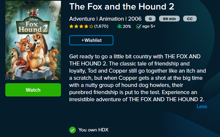 The Fox and the Hound 2 HD Digital Code (Redeems in Movies Anywhere; HDX Vudu & HD iTunes & HD Google TV Transfer From Movies Anywhere)