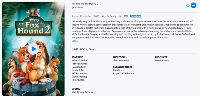 The Fox and the Hound 2 HD Digital Code (Redeems in Movies Anywhere; HDX Vudu & HD iTunes & HD Google TV Transfer From Movies Anywhere)
