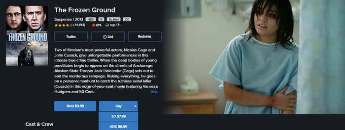 The Frozen Ground Vudu Fandango at Home HDX Digital Code (2013)