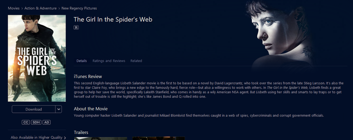 The Girl In The Spider's Web SD Digital Code (2018) (Redeems in Movies Anywhere; SD Vudu Fandango at Home & SD iTunes Apple TV Transfer From Movies Anywhere) (THIS IS A STANDARD DEFINITION [SD] CODE)