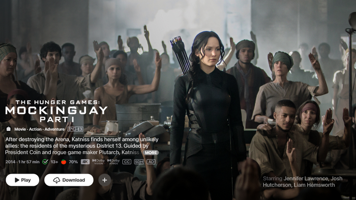 The Hunger Games: Mockingjay Part 1 iTunes Apple TV 4K Digital Code (2014) (Redeems in iTunes Apple TV; 4K Vudu Fandango Transfers Across Movies Anywhere)