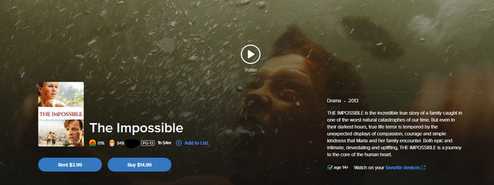 The Impossible Vudu Fandango at Home SD Digital Code (2013) (THIS IS A STANDARD DEFINITION [SD] CODE)
