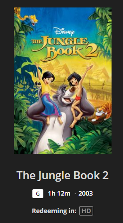 The Jungle Book 2 HD Digital Code (2003 animated) (Redeems in Movies Anywhere; HDX Vudu Fandango at Home & HD iTunes Apple TV Transfer From MA)