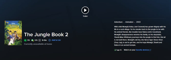 The Jungle Book 2 HD Digital Code (2003 animated) (Redeems in Movies Anywhere; HDX Vudu Fandango at Home & HD iTunes Apple TV Transfer From MA)