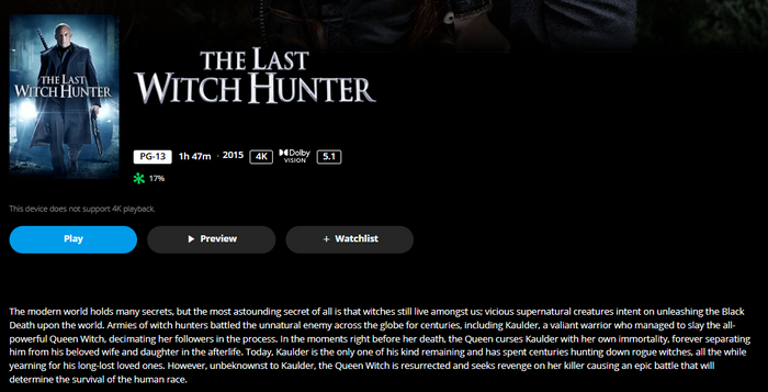 The Last Witch Hunter iTunes Apple TV 4K Digital Code (2015) (Redeems in iTunes Apple TV; 4K Vudu Fandango Transfers Across Movies Anywhere)