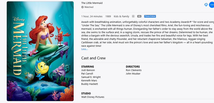 The Little Mermaid HD Digital Code (1989 Theatrical) (Redeems in Movies Anywhere; HDX Vudu Fandango at Home & HD iTunes Apple TV Transfer from MA)