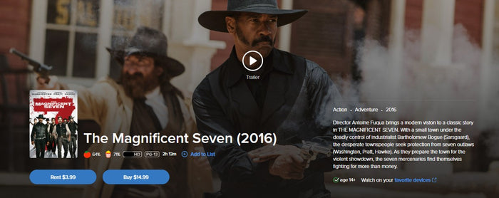 The Magnificent Seven Vudu Fandango at Home HDX Digital Code (2016)